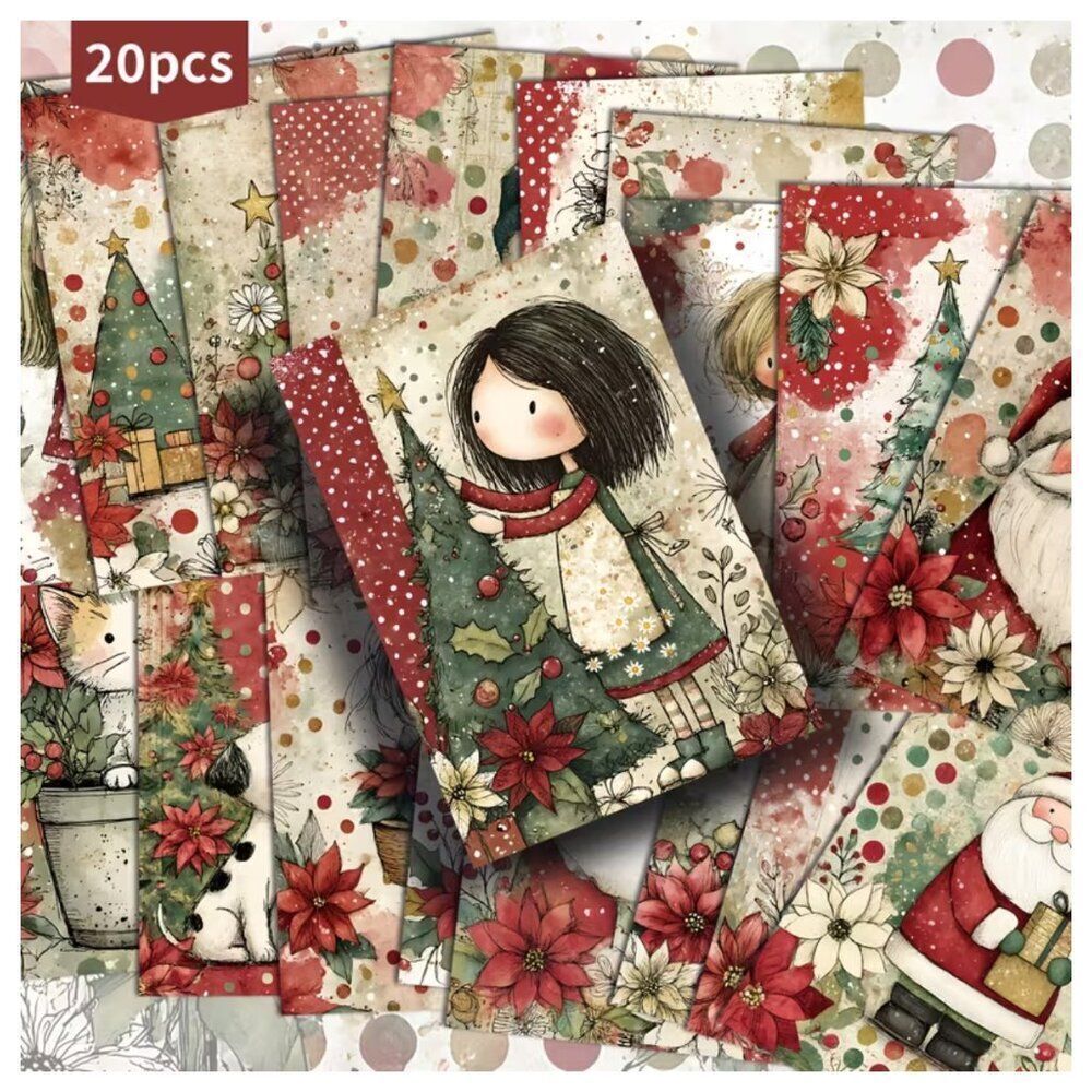 NWT 20pc 4x6 Vintage Christmas Girl Postcard Craft Set Junk Journal Paper